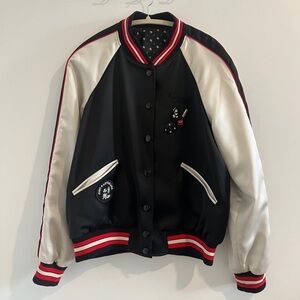 Coach x Disney black satin bomber jacket, reversible. With pins size M
